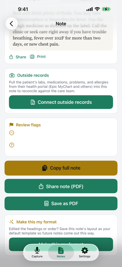 Export the note to your EHR